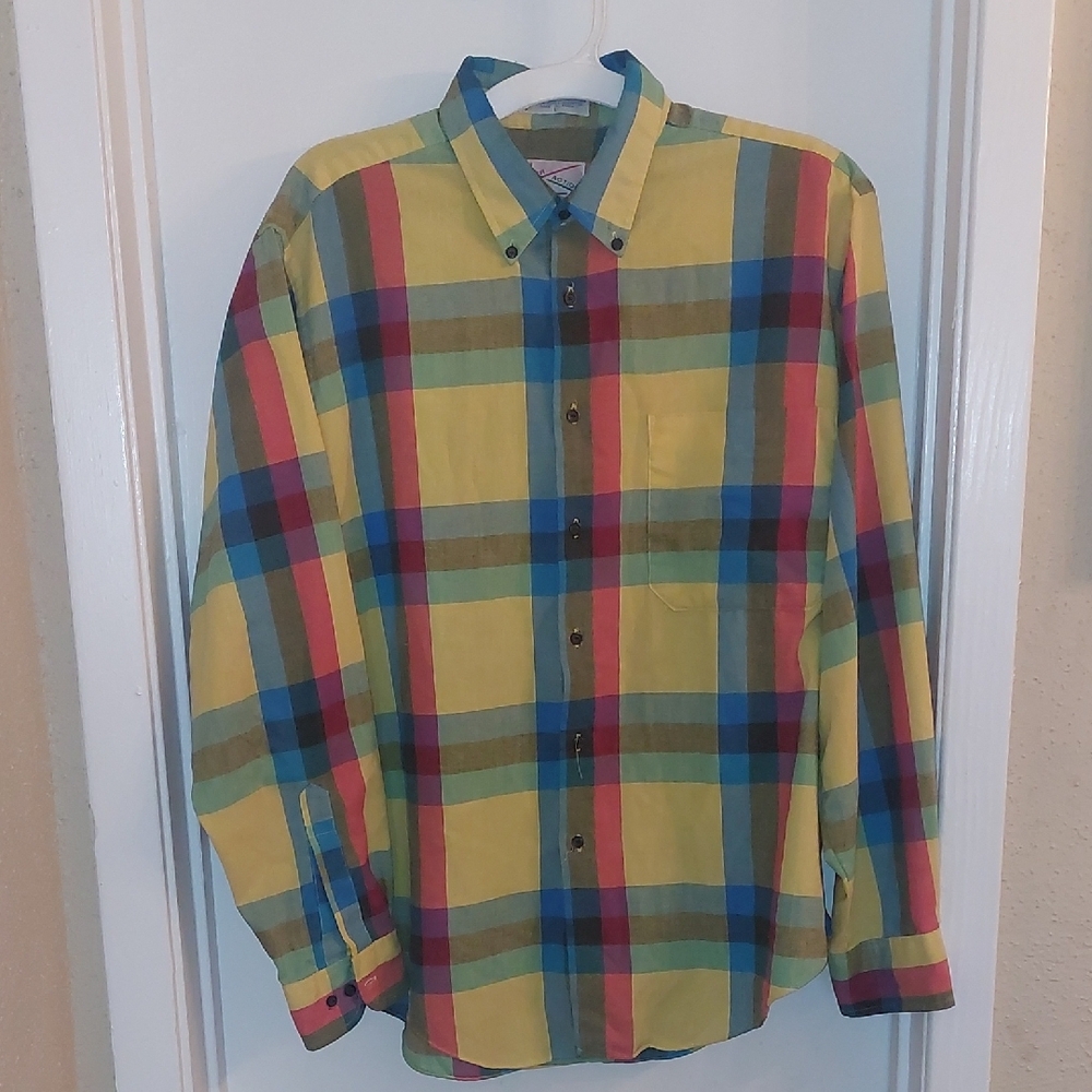 Vintage Counter Action Multicolor Plaid Men's Shirt, Size Large
